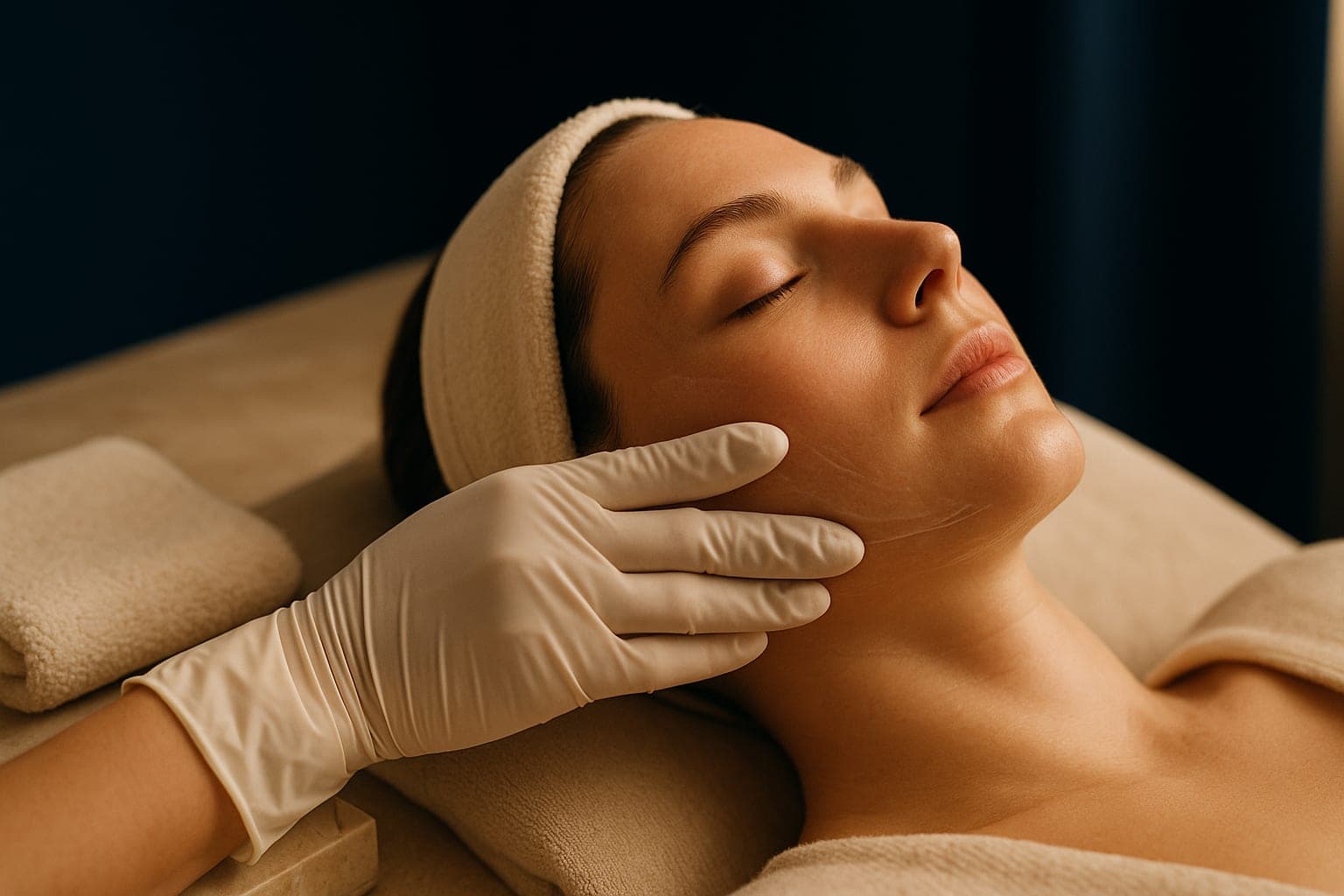 A professional facial treatment in progress